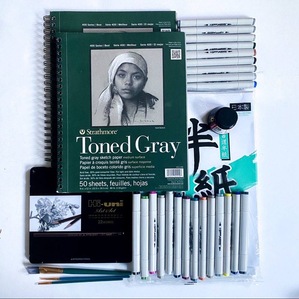 Art Supply Bundle- pencils, markers, papers, ink